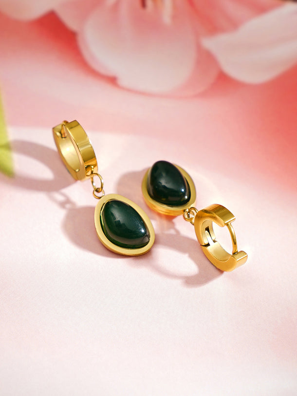 Demi Fine 18K Gold Plated Emerald Oval Drop Hoop Earrings | Anti Tarnish