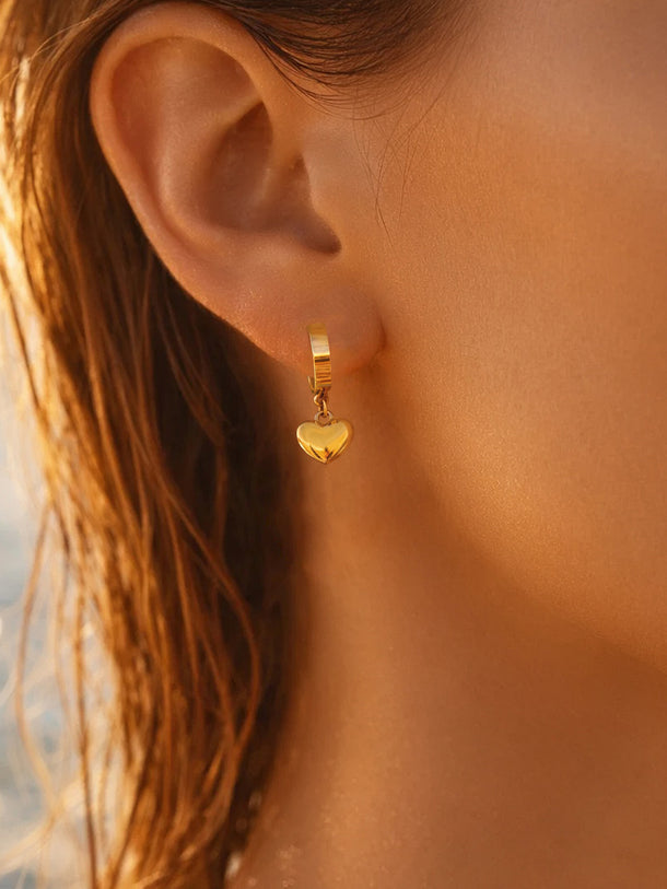 Demi Fine 18K Gold Plated Minimal Heart Drop Hoop Earrings | Anti Tarnish