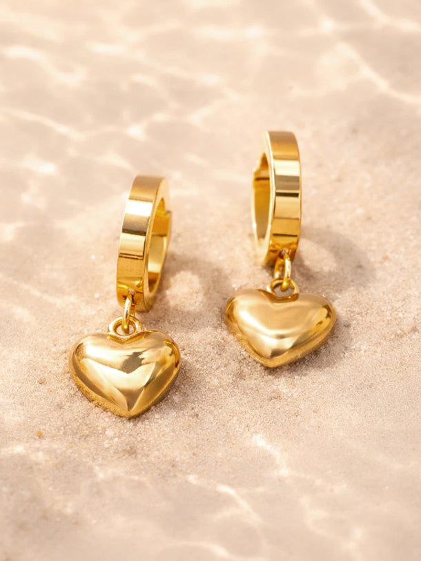 Demi Fine 18K Gold Plated Minimal Heart Drop Hoop Earrings | Anti Tarnish