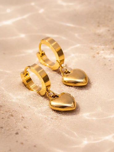 Demi Fine 18K Gold Plated Minimal Heart Drop Hoop Earrings | Anti Tarnish