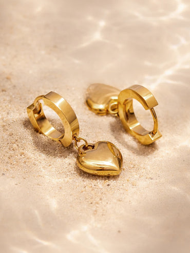 Demi Fine 18K Gold Plated Minimal Heart Drop Hoop Earrings | Anti Tarnish