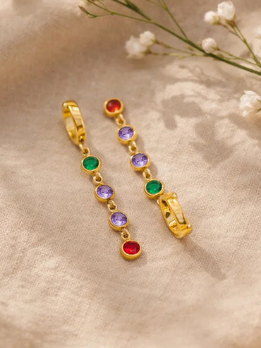 Demi Fine 18K Gold Plated Multi-Gem Crystal Dangler Earrings | Anti Tarnish