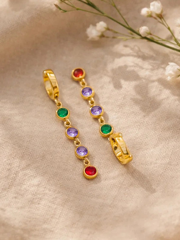 Demi Fine 18K Gold Plated Multi-Gem Crystal Dangler Earrings | Anti Tarnish