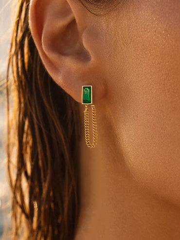 Demi Fine 18K Gold Plated Emerald Chain Loop Dangler Earrings | Anti Tarnish