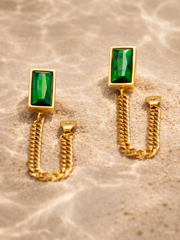 Demi Fine 18K Gold Plated Emerald Chain Loop Dangler Earrings | Anti Tarnish