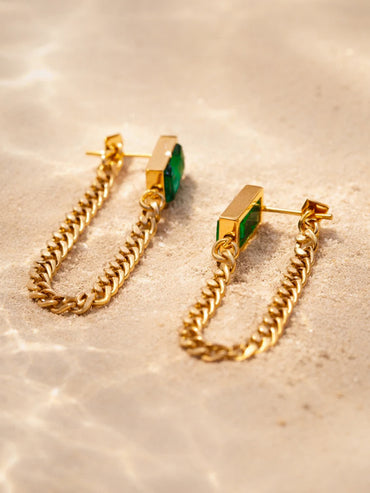 Demi Fine 18K Gold Plated Emerald Chain Loop Dangler Earrings | Anti Tarnish