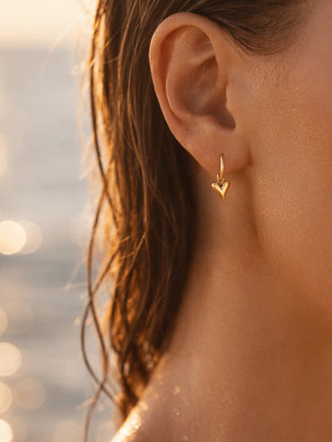 Demi Fine 18K Gold Plated Puffy Heart Charm Hoop Drop Earrings | Anti Tarnish