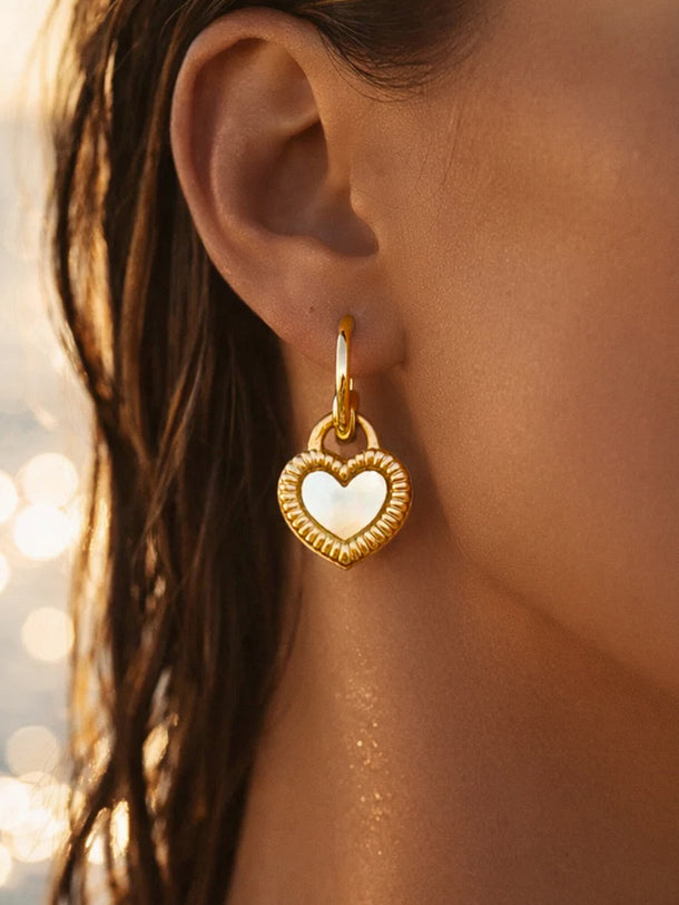 Demi Fine 18K Gold Plated Enamel Heart Charm Drop Hoop Earrings | Anti Tarnish