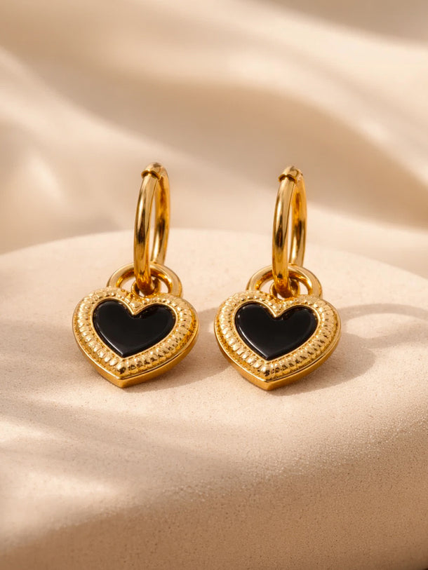 Demi Fine 18K Gold Plated Enamel Heart Charm Drop Hoop Earrings | Anti Tarnish