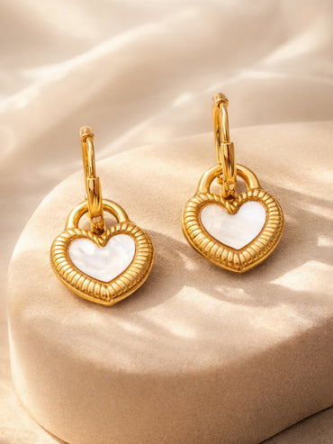 Demi Fine 18K Gold Plated Enamel Heart Charm Drop Hoop Earrings | Anti Tarnish