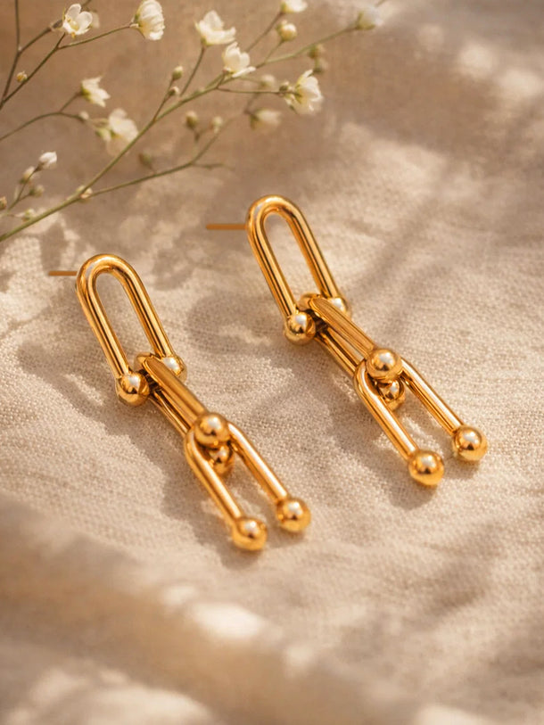 Demi Fine 18K Gold Plated Geometric Link Chain Drop Earrings | Anti Tarnish