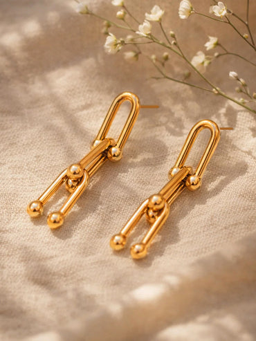 Demi Fine 18K Gold Plated Geometric Link Chain Drop Earrings | Anti Tarnish