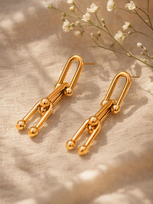 Demi Fine 18K Gold Plated Geometric Link Chain Drop Earrings | Anti Tarnish