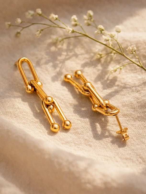 Demi Fine 18K Gold Plated Geometric Link Chain Drop Earrings | Anti Tarnish