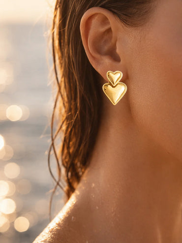 Demi Fine 18K Gold Plated Double Heart Oversized Drop Earrings | Anti Tarnish