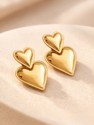 Demi Fine 18K Gold Plated Double Heart Oversized Drop Earrings | Anti Tarnish