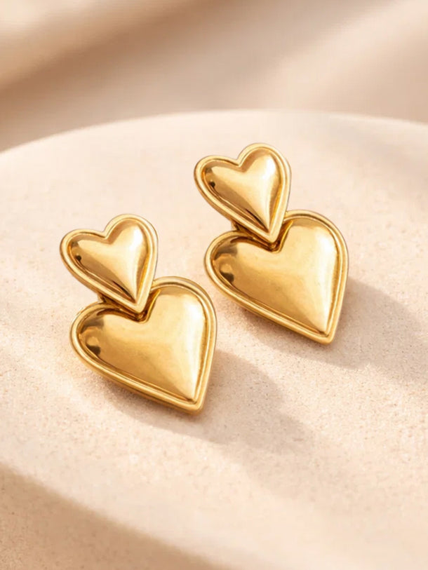Demi Fine 18K Gold Plated Double Heart Oversized Drop Earrings | Anti Tarnish