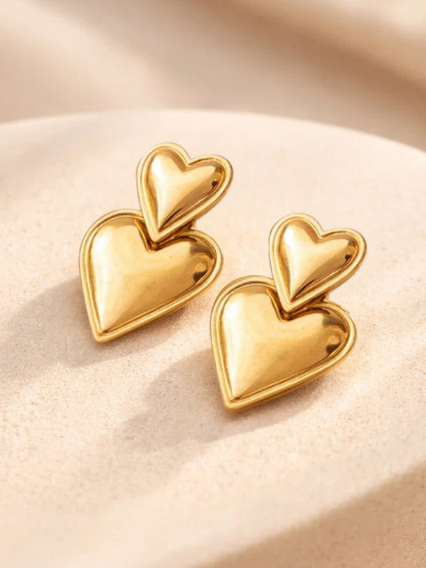 Demi Fine 18K Gold Plated Double Heart Oversized Drop Earrings | Anti Tarnish