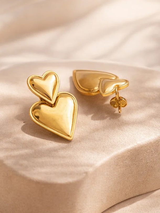 Demi Fine 18K Gold Plated Double Heart Oversized Drop Earrings | Anti Tarnish