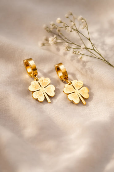 Demi Fine 18K Gold Plated Clover Flora Charm Hoop Drop Earrings | Anti Tarnish