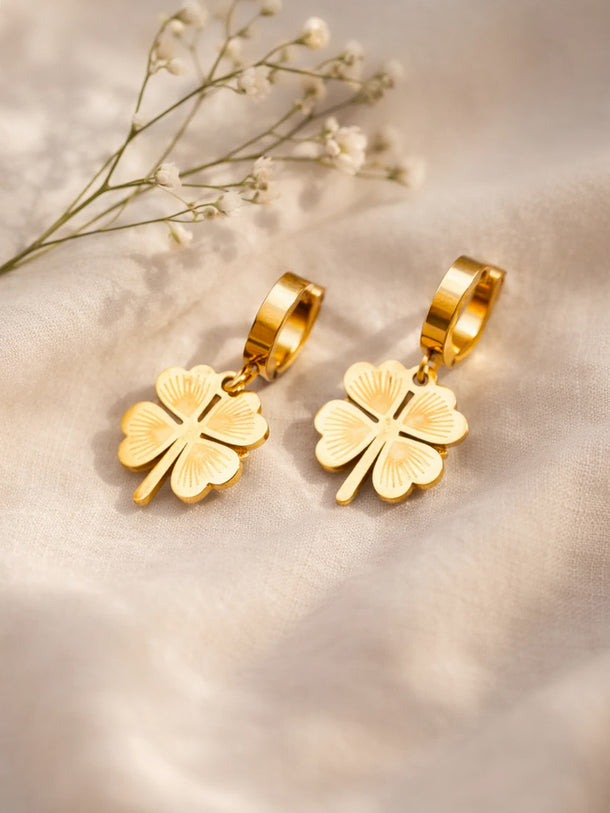 Demi Fine 18K Gold Plated Clover Flora Charm Hoop Drop Earrings | Anti Tarnish