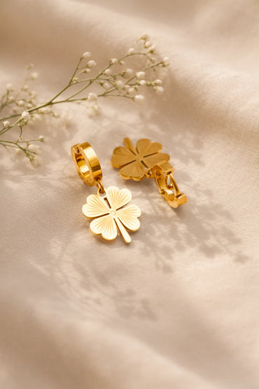 Demi Fine 18K Gold Plated Clover Flora Charm Hoop Drop Earrings | Anti Tarnish