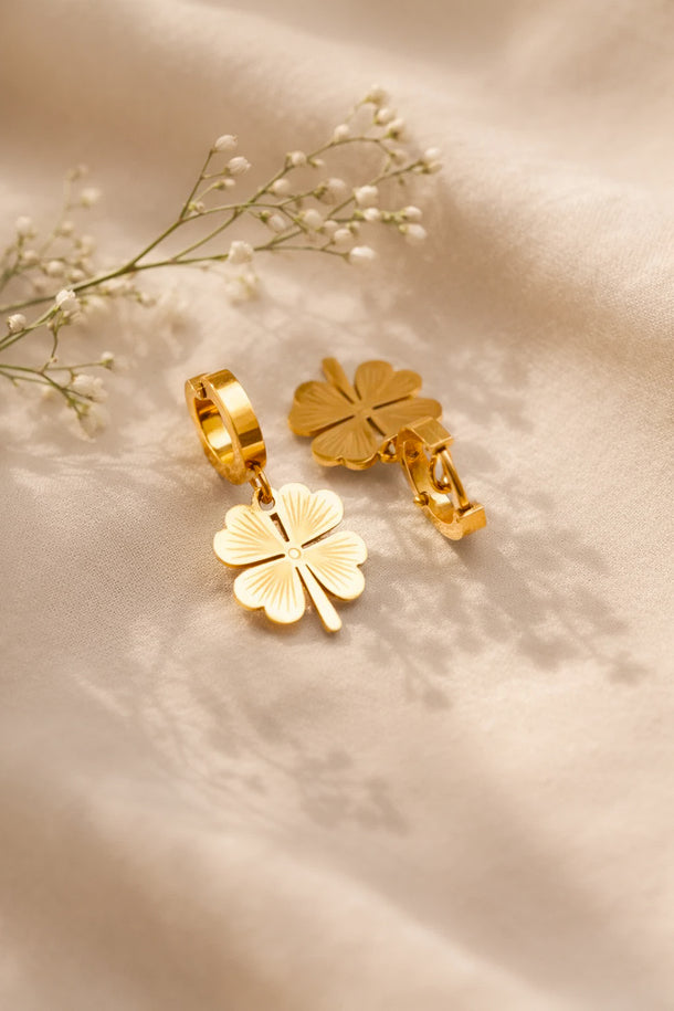 Demi Fine 18K Gold Plated Clover Flora Charm Hoop Drop Earrings | Anti Tarnish