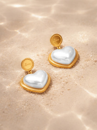 Demi Fine 18K Gold Plated Heart Pearl Inlay Drop Earrings | Anti Tarnish