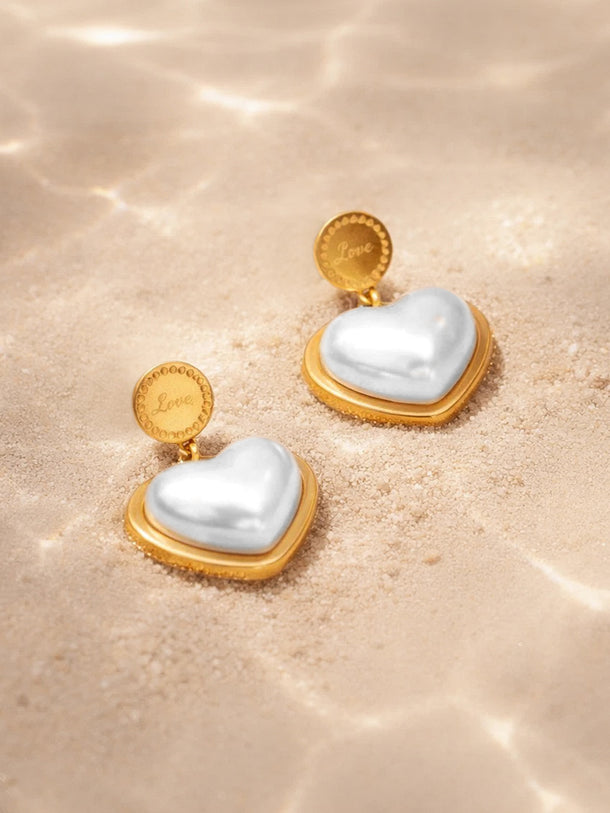 Demi Fine 18K Gold Plated Heart Pearl Inlay Drop Earrings | Anti Tarnish