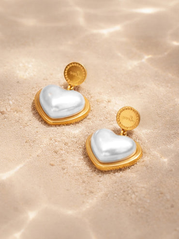 Demi Fine 18K Gold Plated Heart Pearl Inlay Drop Earrings | Anti Tarnish