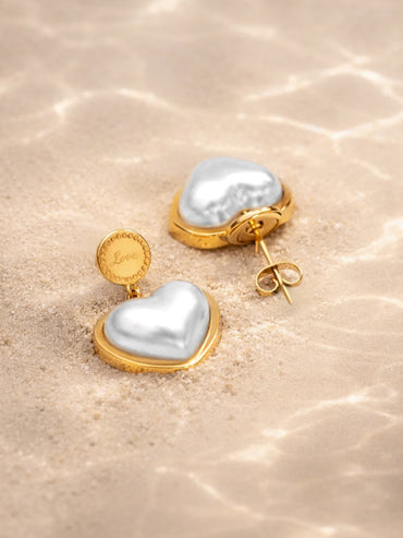 Demi Fine 18K Gold Plated Heart Pearl Inlay Drop Earrings | Anti Tarnish