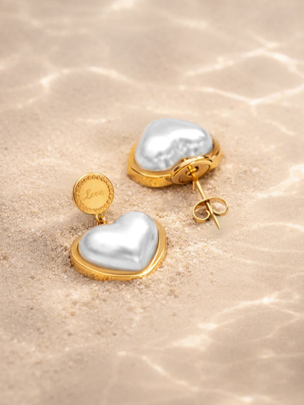 Demi Fine 18K Gold Plated Heart Pearl Inlay Drop Earrings | Anti Tarnish