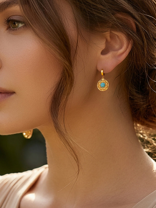 Demi Fine 18K Gold Plated Turquoise Charm Hoop Drop Earrings | Anti Tarnish