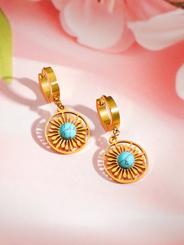 Demi Fine 18K Gold Plated Turquoise Charm Hoop Drop Earrings | Anti Tarnish