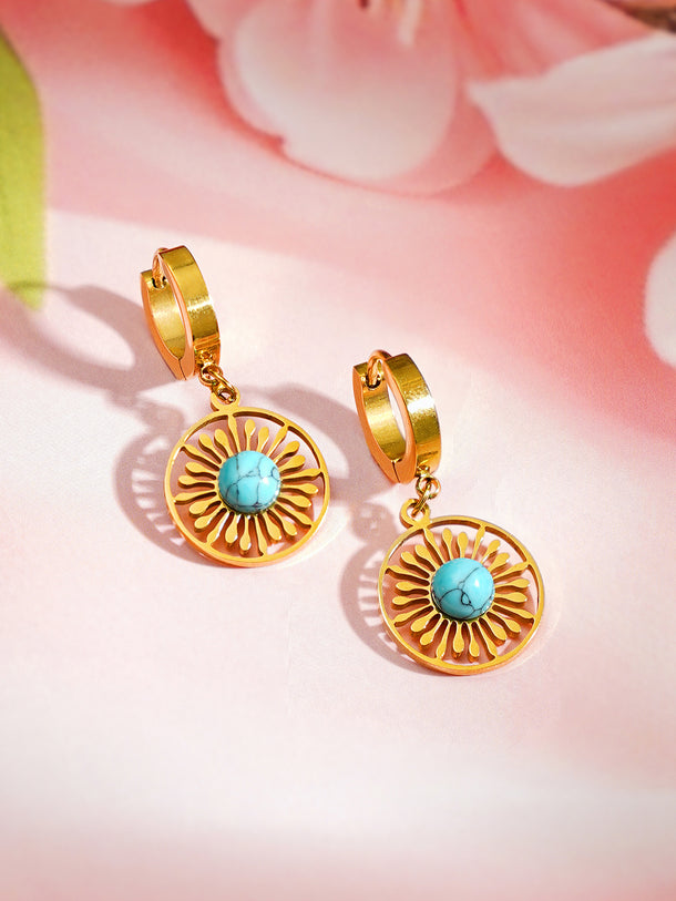 Demi Fine 18K Gold Plated Turquoise Charm Hoop Drop Earrings | Anti Tarnish