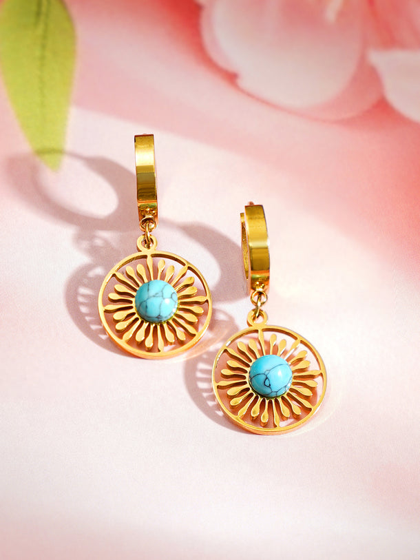 Demi Fine 18K Gold Plated Turquoise Charm Hoop Drop Earrings | Anti Tarnish