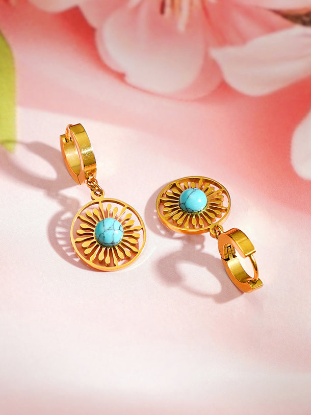 Demi Fine 18K Gold Plated Turquoise Charm Hoop Drop Earrings | Anti Tarnish