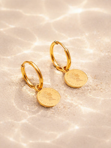 Demi Fine 18K Gold Plated Minimal Coin Drop Hoop Earrings | Anti Tarnish