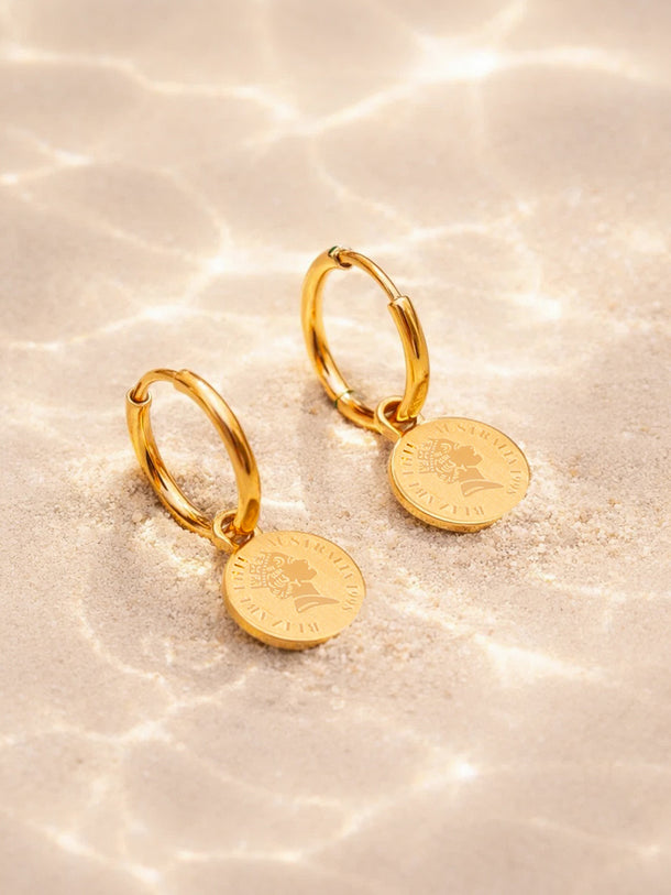 Demi Fine 18K Gold Plated Minimal Coin Drop Hoop Earrings | Anti Tarnish