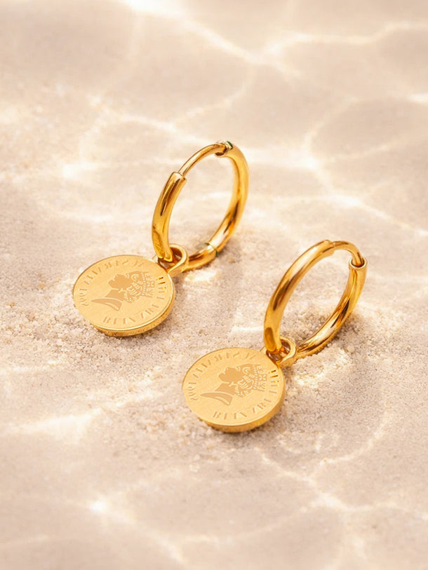 Demi Fine 18K Gold Plated Minimal Coin Drop Hoop Earrings | Anti Tarnish