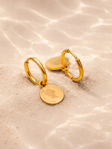 Demi Fine 18K Gold Plated Minimal Coin Drop Hoop Earrings | Anti Tarnish