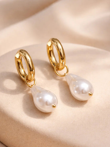 Demi Fine 18K Gold Plated Baroque Pearl Drop Hoop Earrings | Anti Tarnish