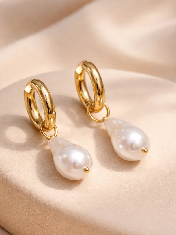 Demi Fine 18K Gold Plated Baroque Pearl Drop Hoop Earrings | Anti Tarnish