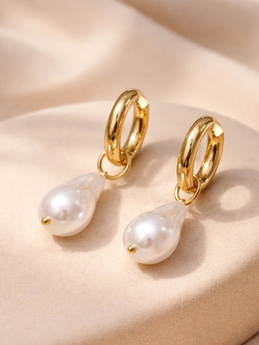 Demi Fine 18K Gold Plated Baroque Pearl Drop Hoop Earrings | Anti Tarnish
