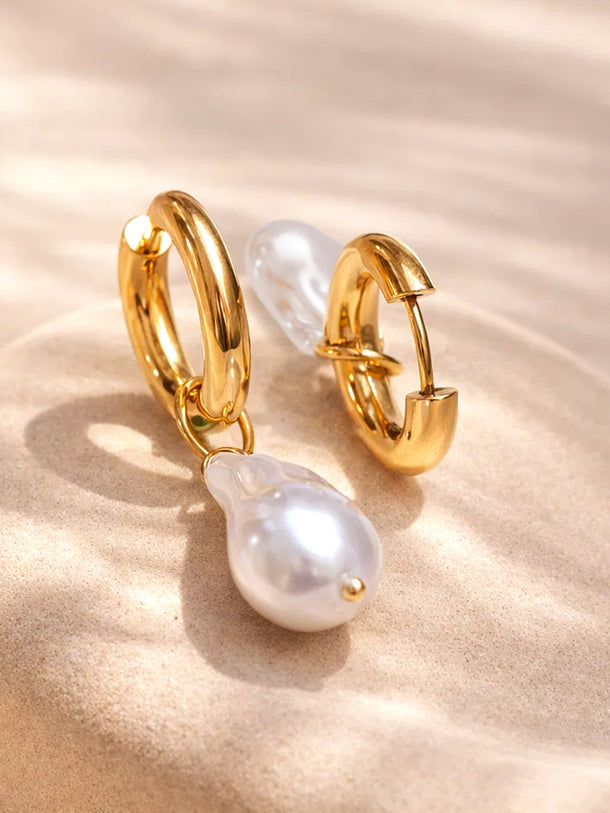 Demi Fine 18K Gold Plated Baroque Pearl Drop Hoop Earrings | Anti Tarnish