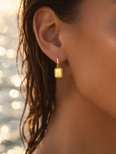 Demi Fine 18K Gold Plated Rectangle Charm Hoop Drop Earrings | Anti Tarnish