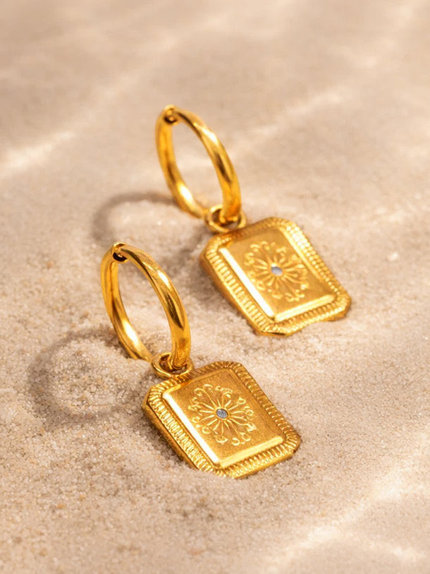 Demi Fine 18K Gold Plated Rectangle Charm Hoop Drop Earrings | Anti Tarnish
