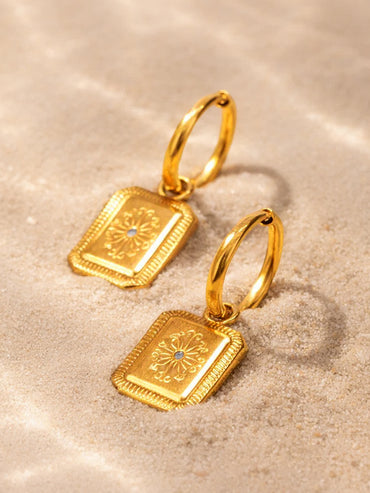 Demi Fine 18K Gold Plated Rectangle Charm Hoop Drop Earrings | Anti Tarnish
