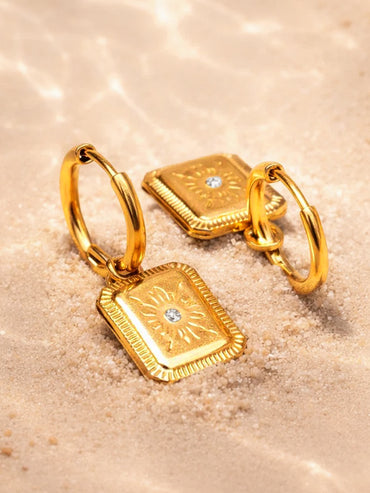 Demi Fine 18K Gold Plated Rectangle Charm Hoop Drop Earrings | Anti Tarnish