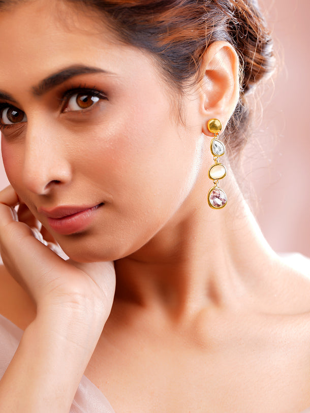 Gold Plated Kundan Multicolor Dangler Earrings